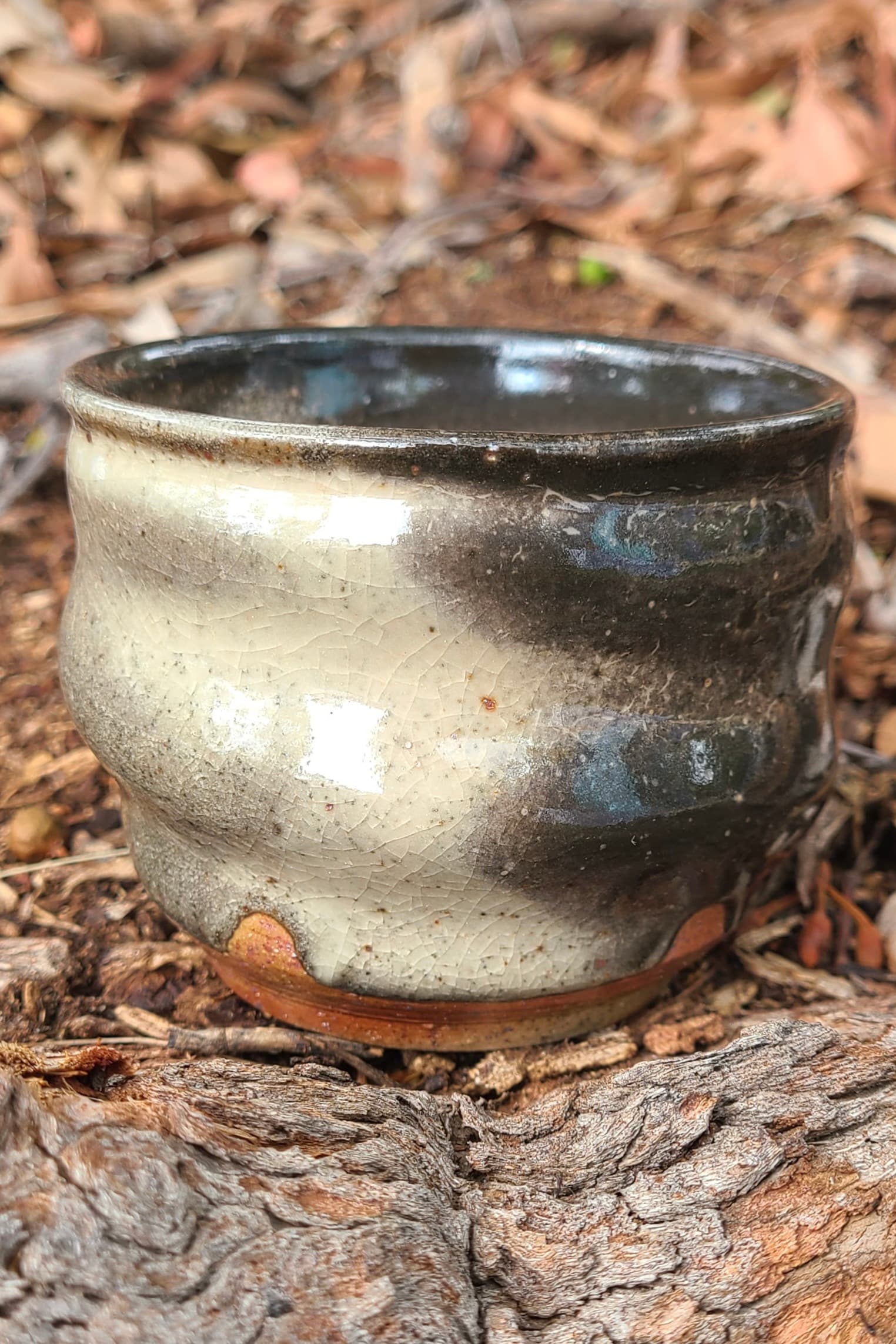 Carbon Trap Shino — Wood-fired teacup, carbon trap Shino glaze