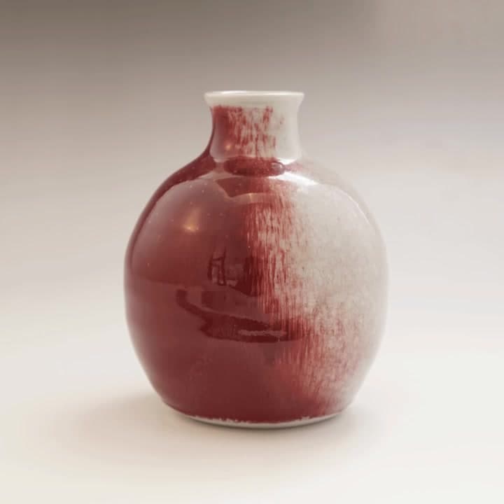 Fire and Ice — Porcelain vase, wood-fired in reduction, Peach Bloom glaze