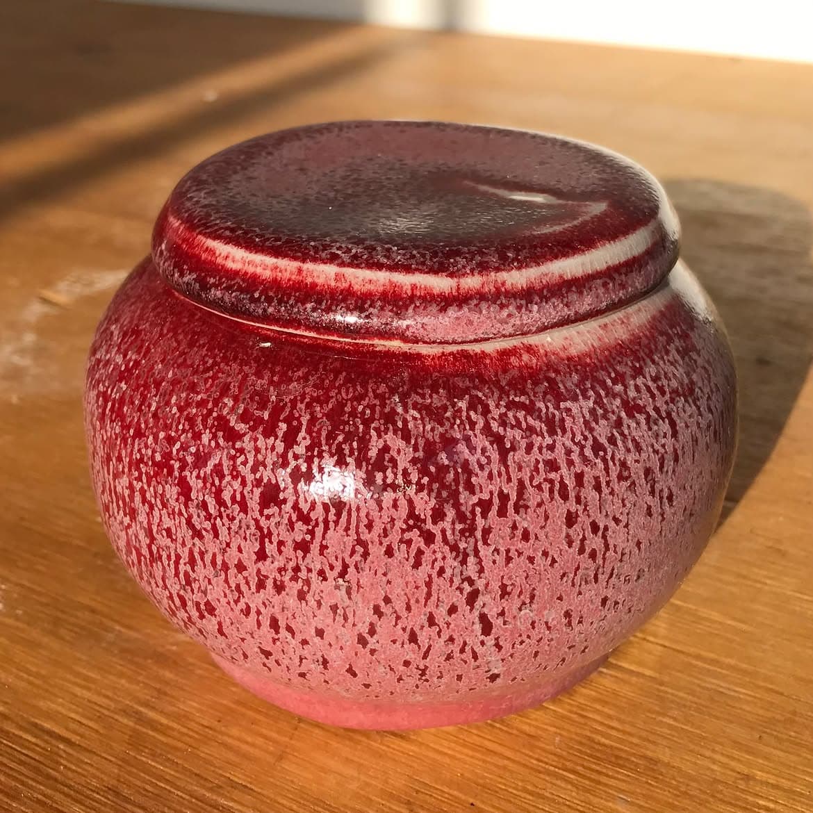 Phoenix — Stoneware urn, copper red glaze and wood ash, wood-fired in reduction